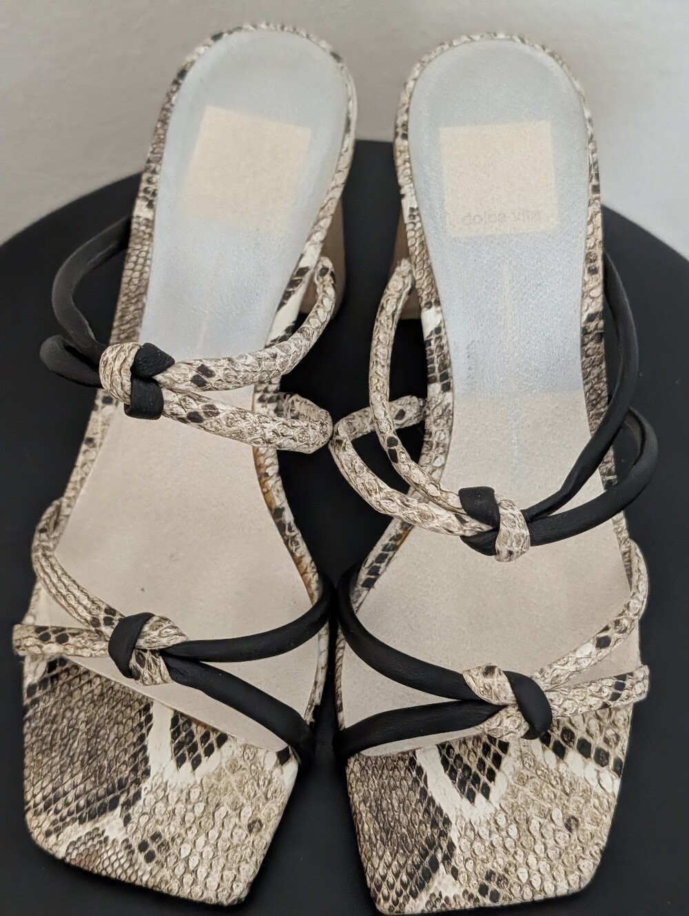 Dolce Vita Snake-Print Strappy Sandals in Beige and Black